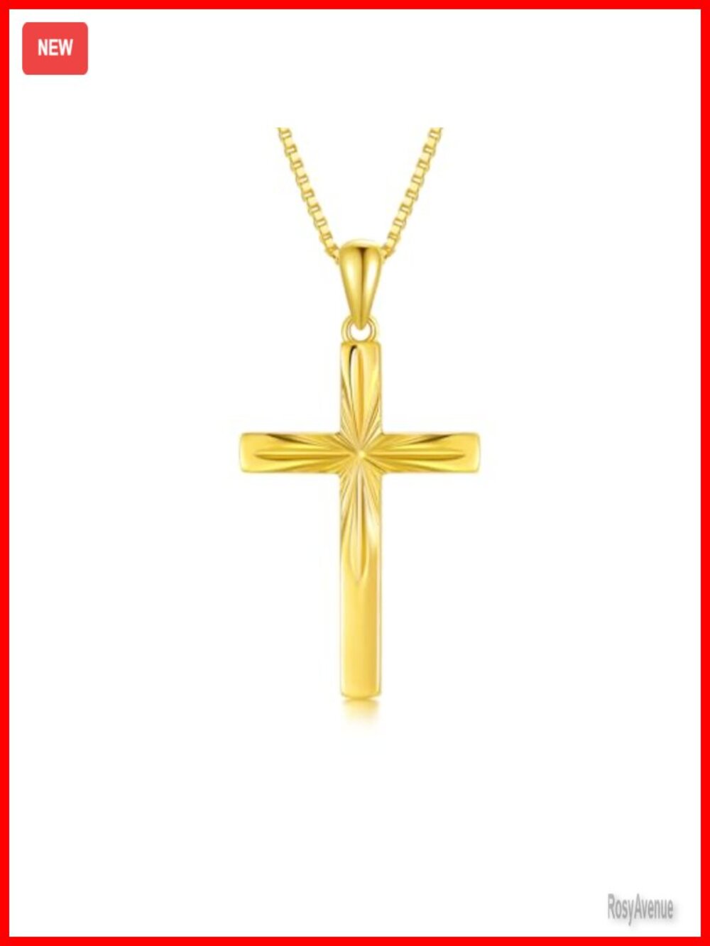 14K Solid Gold Cross Necklace Box Chain Crucifix Pendant